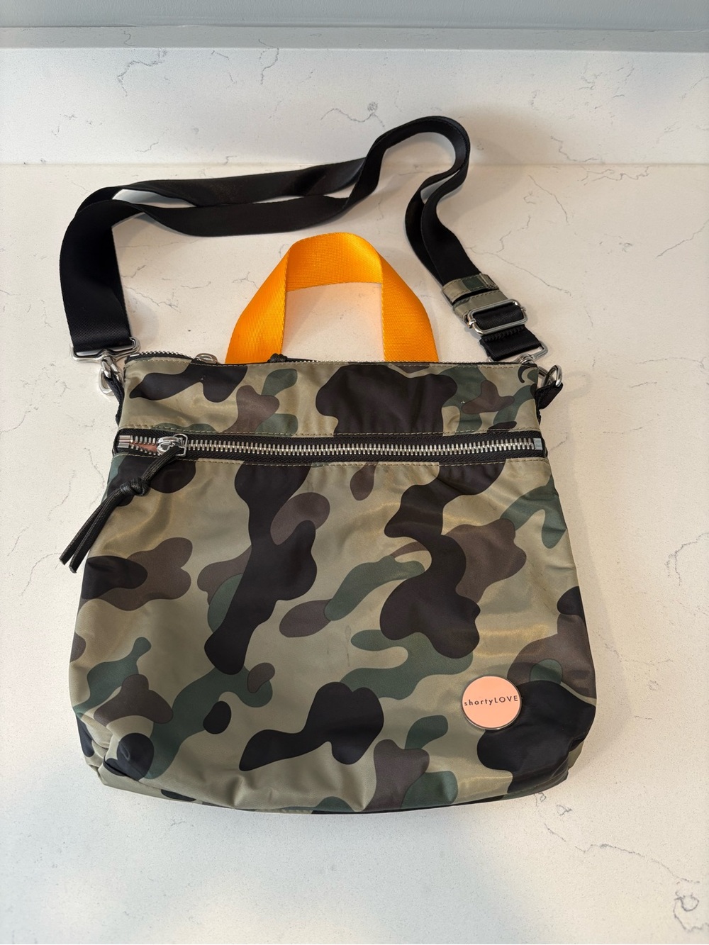 Camo Crossbody shorty love Shoulder Bag with Orange Handle